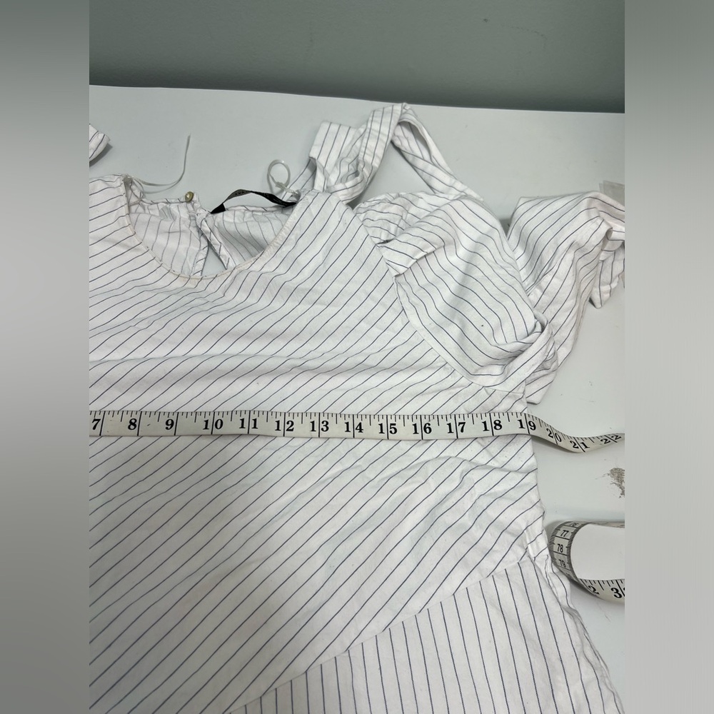 Zara Striped White Blue  Balloon Puff Long Sleeve Casual Top Blouse Size L - Picture 10 of 11